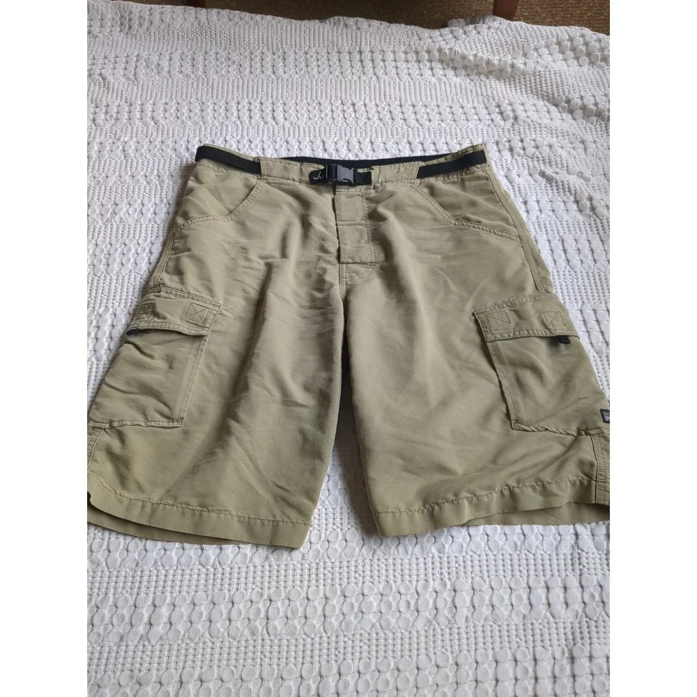 Prana Belted Cargo Belt Stretch Shorts Khaki Green Medium Waist 34